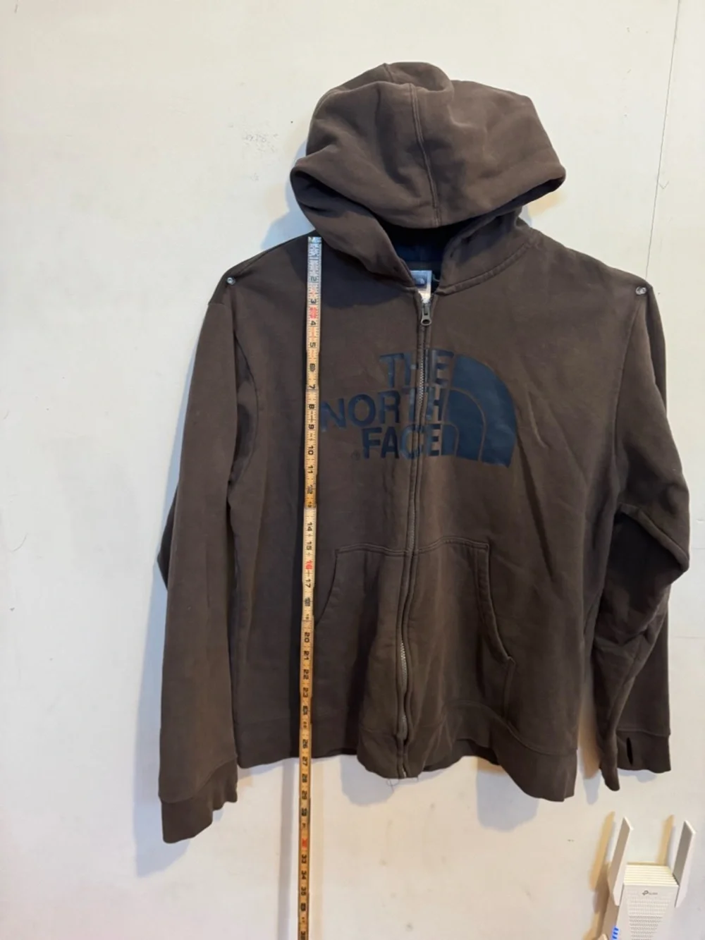 The North Face Gray Zip-Up Hoodie with Navy Logo